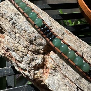 Handmade Adventurine & Leather adjustable Bracelet